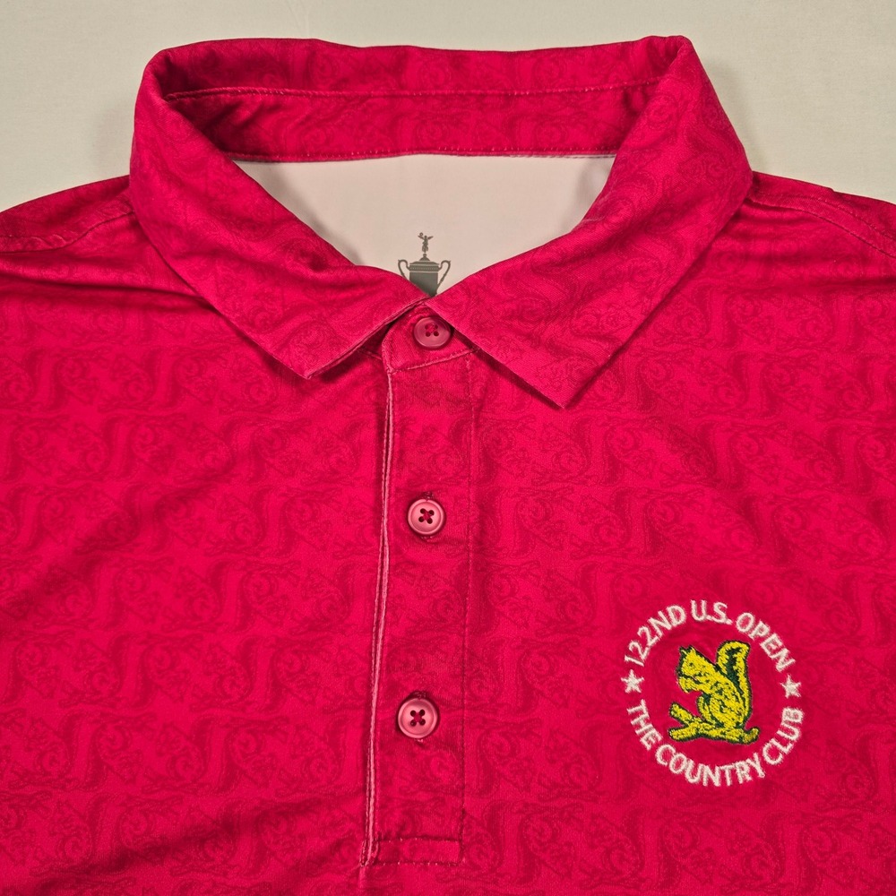 Performance Golf Mens XL US Open 122nd The Country Club Red‎ Scroll Print  Polo